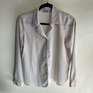 Liz Baker Button Up Blouse Sz 6 Petite 6P Ivory Cream Long Sleeve EUC